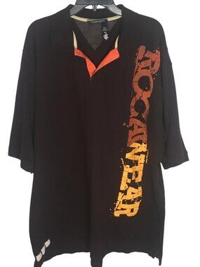 Rocawear Polo Shirt Mens 4XL Brown Graphic Vertical Logo Short Sleeve Streetwear